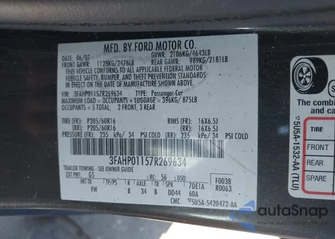 2007 Ford Fusion Se from USA, damaged, VIN 3FAHP01157R269634